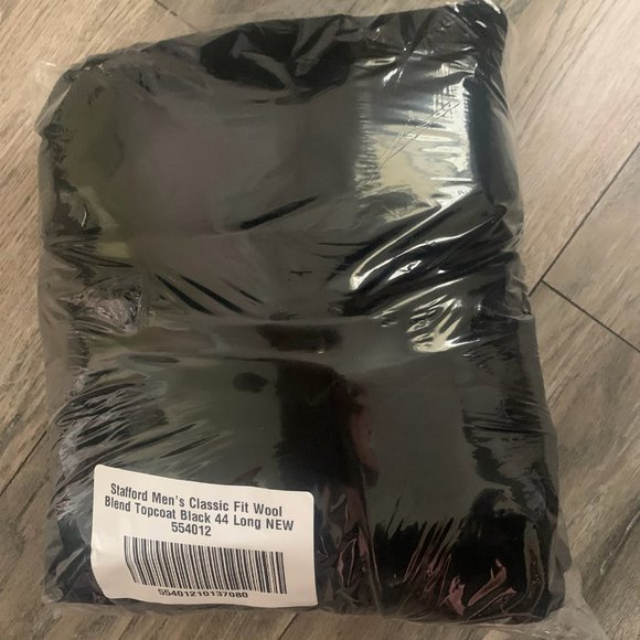 NWT STAFFORD MEN'S CLASSIC FIT WOOL BLEND TOP COAT BLACK 44 LONG - Picture 6 of 9